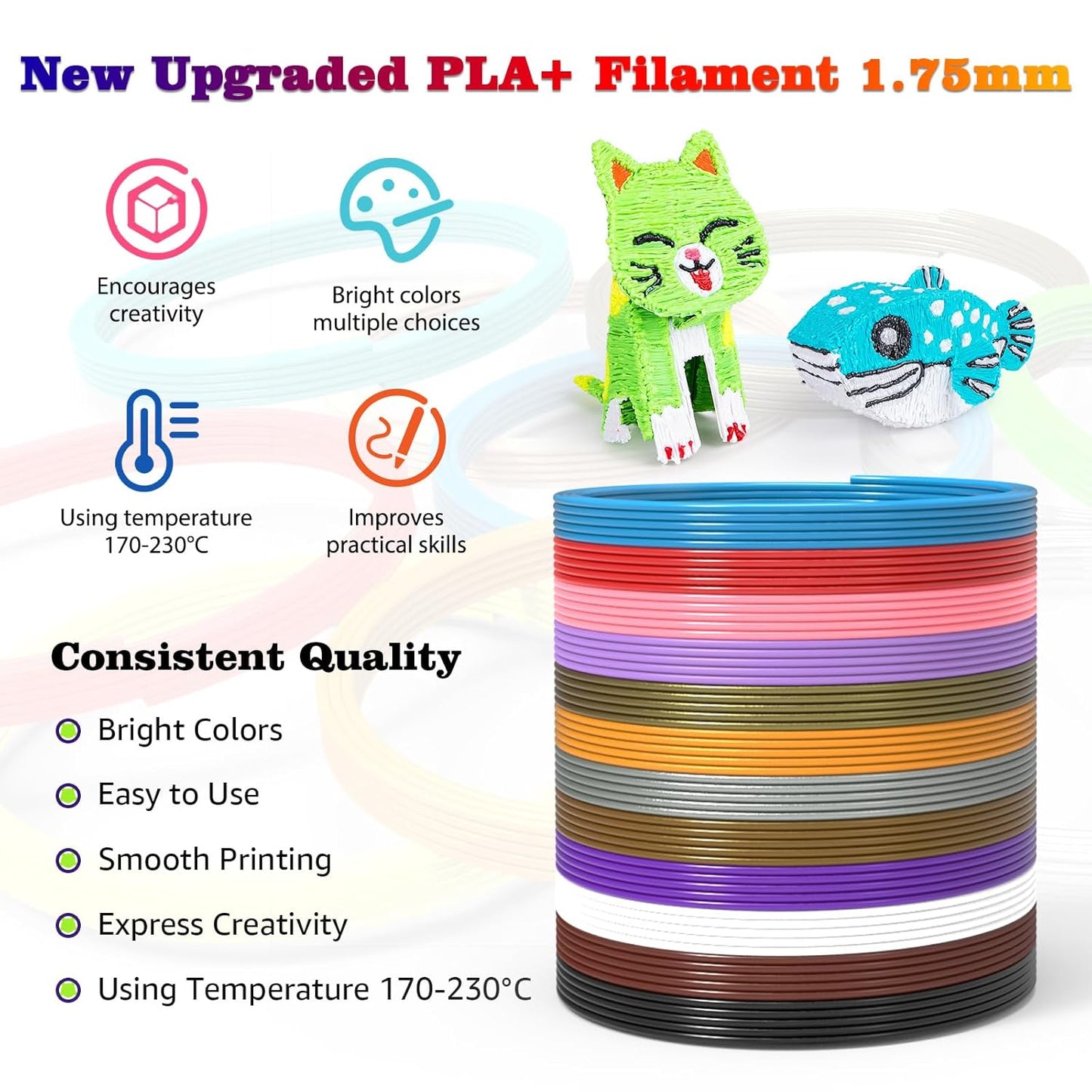 3D Printing Pen Refills PLA Filament 1.75mm 24 Vibrant Colors 240 Feet, Each Color 3 Meters (10 Feet) - 250 Stencils eBooks - Fit for SCRIB3D P1 and MYNT3D Pens