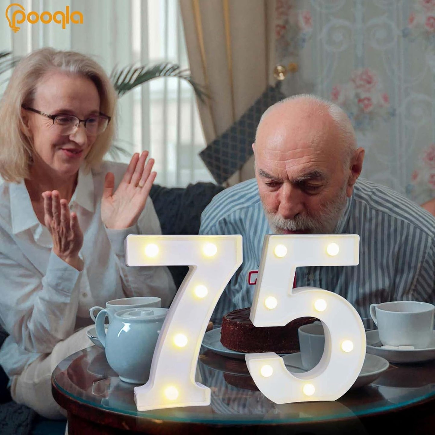 Pooqla Decorative Led Light Up Number Letters, White Plastic Marquee Number Lights Sign for 75th Birthday Party Wedding Decor Battery Operated Number (75)