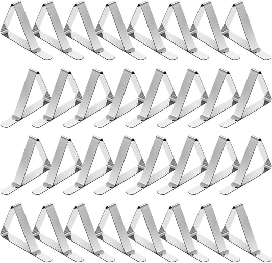 TriPole Tablecloth Clips 32 Pack Picnic Table Clips, Stainless Steel Table Cloth Holder Clips for Outdoor Tables, Metal Tables Cover Skirt Clamps for Camping Dining Wedding Graduation Party Essential
