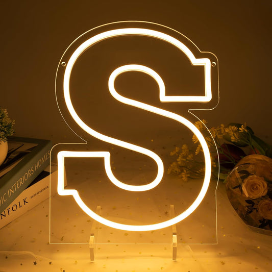 Light Up Letters S, Led Marquee Letter Lights Neon Sign, 13.9" Height Decorative Lighted Alphabet Number, Battery/USB Powered Led Letters Lights for Wedding, Birthday, Party, Christmas or Home Decor