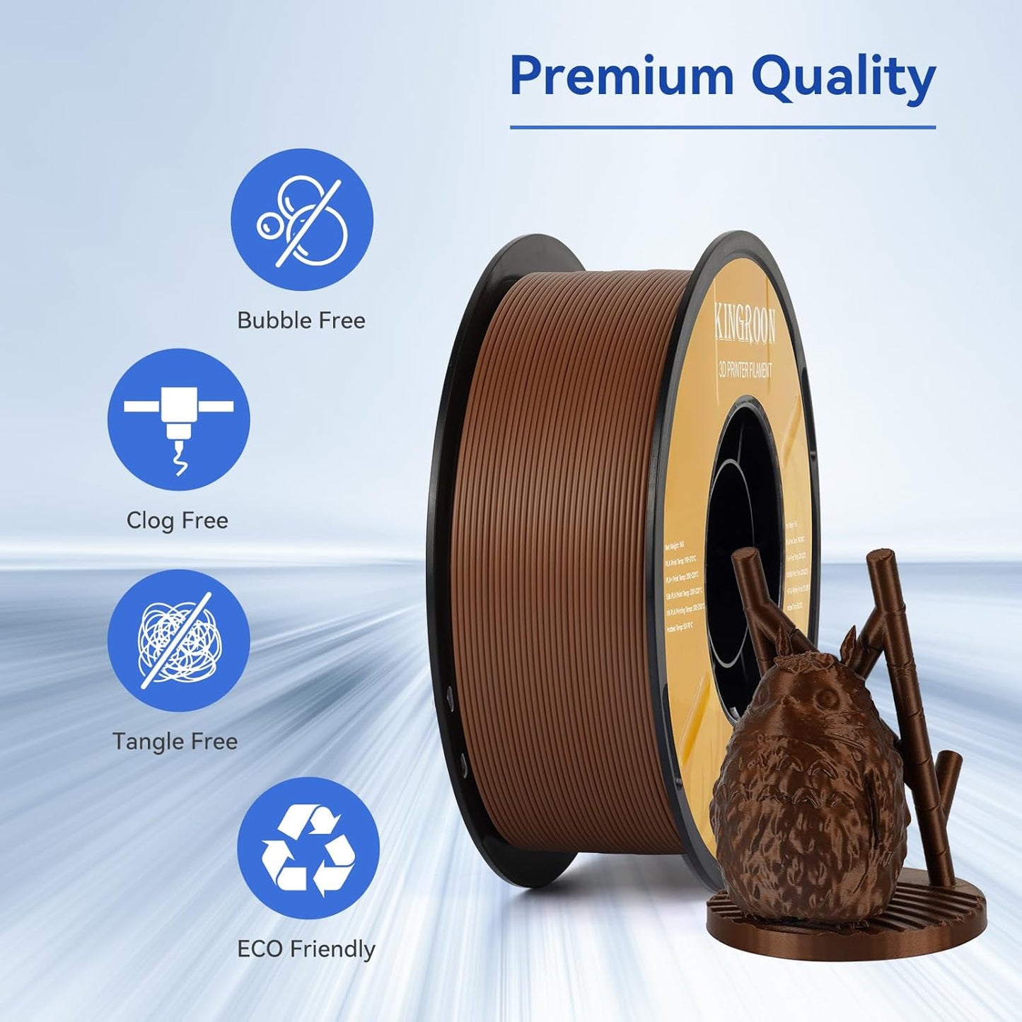 Kingroon PLA Filament 1.75mm 3D Printer Filament Brown Pla Filament 1kg Filament Dimensional Accuracy +/- 0.02mm, Fit Most FDM Printer, Brown-Coffee