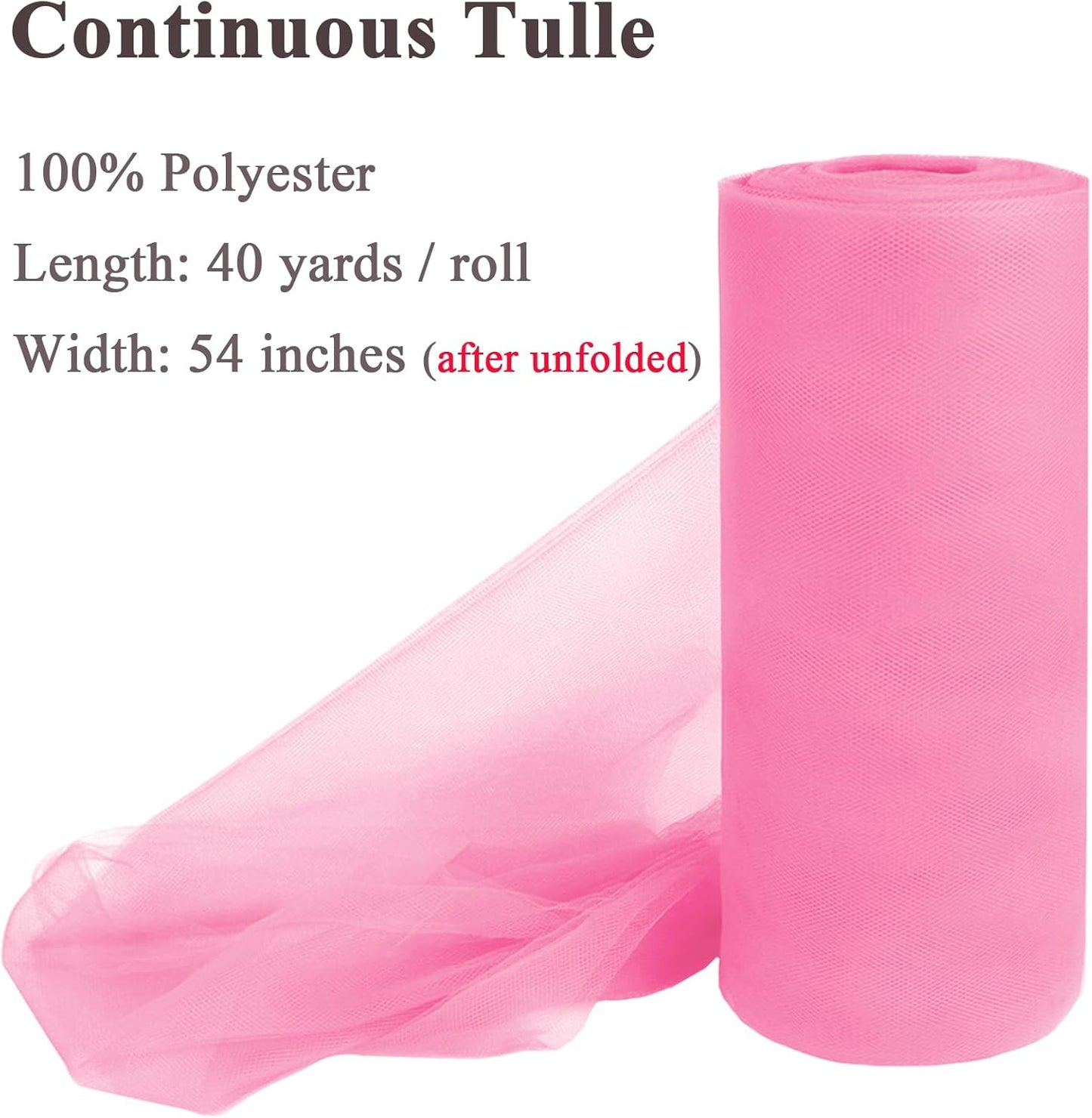 Pink Tulle Fabric Rolls 54 Inch x 40 Yards Large Mesh Tull Bolt for Wedding, Garden Netting, Tutu Skirt, Party Decoration and Craft Supplies