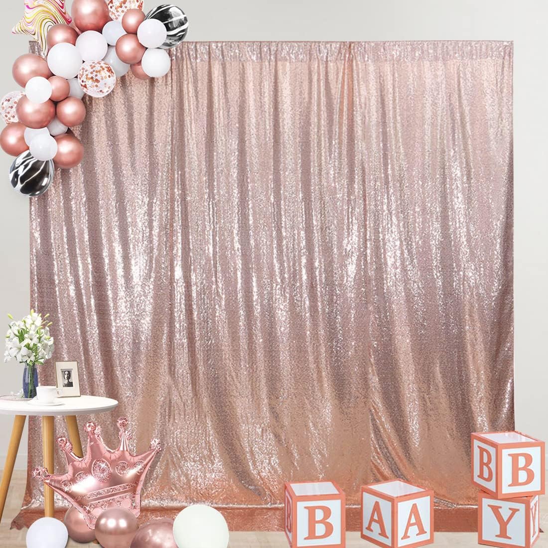 SquarePie Sequin Backdrop Not See Through Thick Background Glitter Curtain for Party 6FT x 6FT Rose Gold