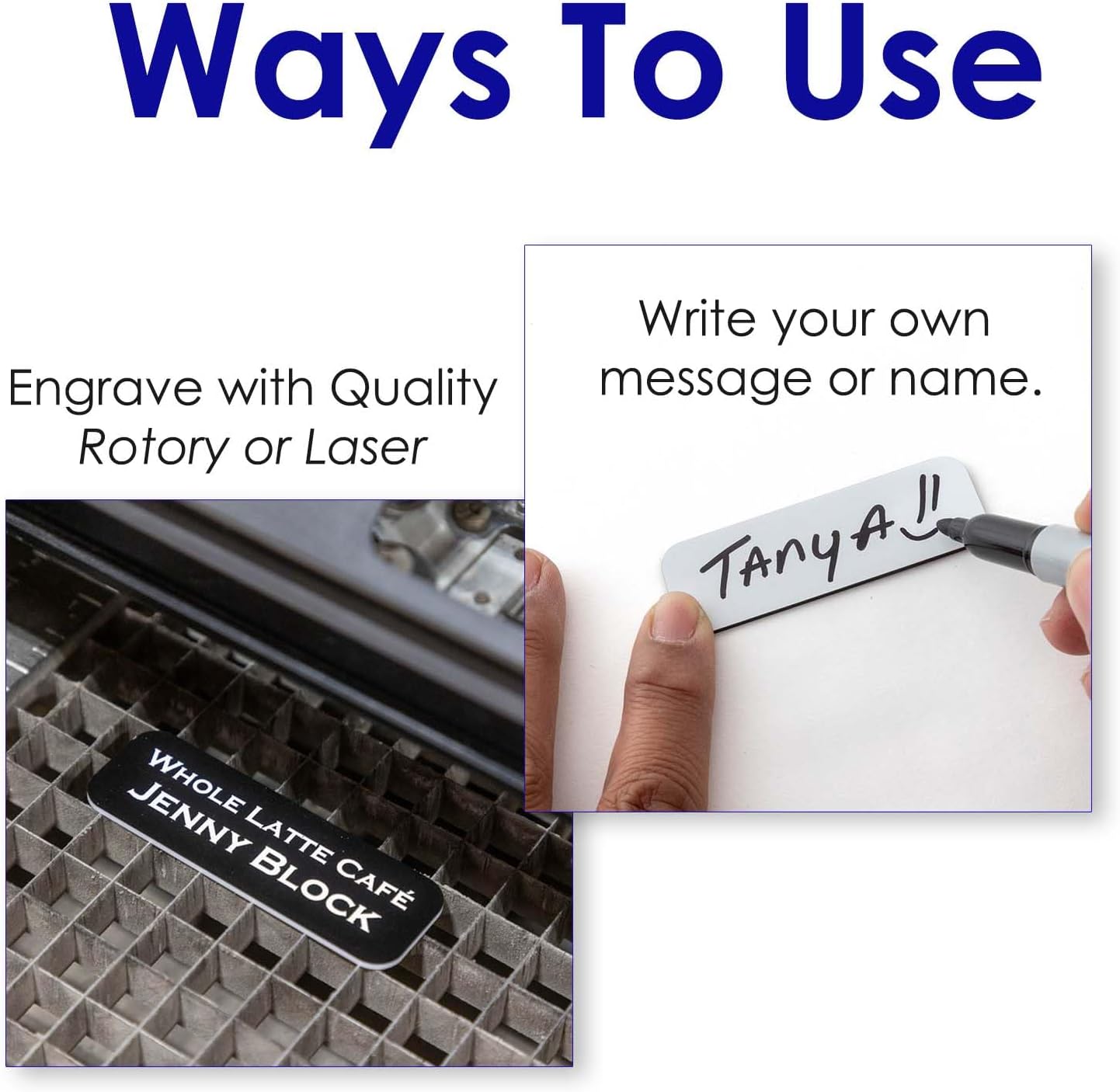 Blue Name Tag Blanks – 25 Pack, 1.5" x 3", Round Corners, Engravable Plastic Badges with Magnetic Backing – All Quality Badges