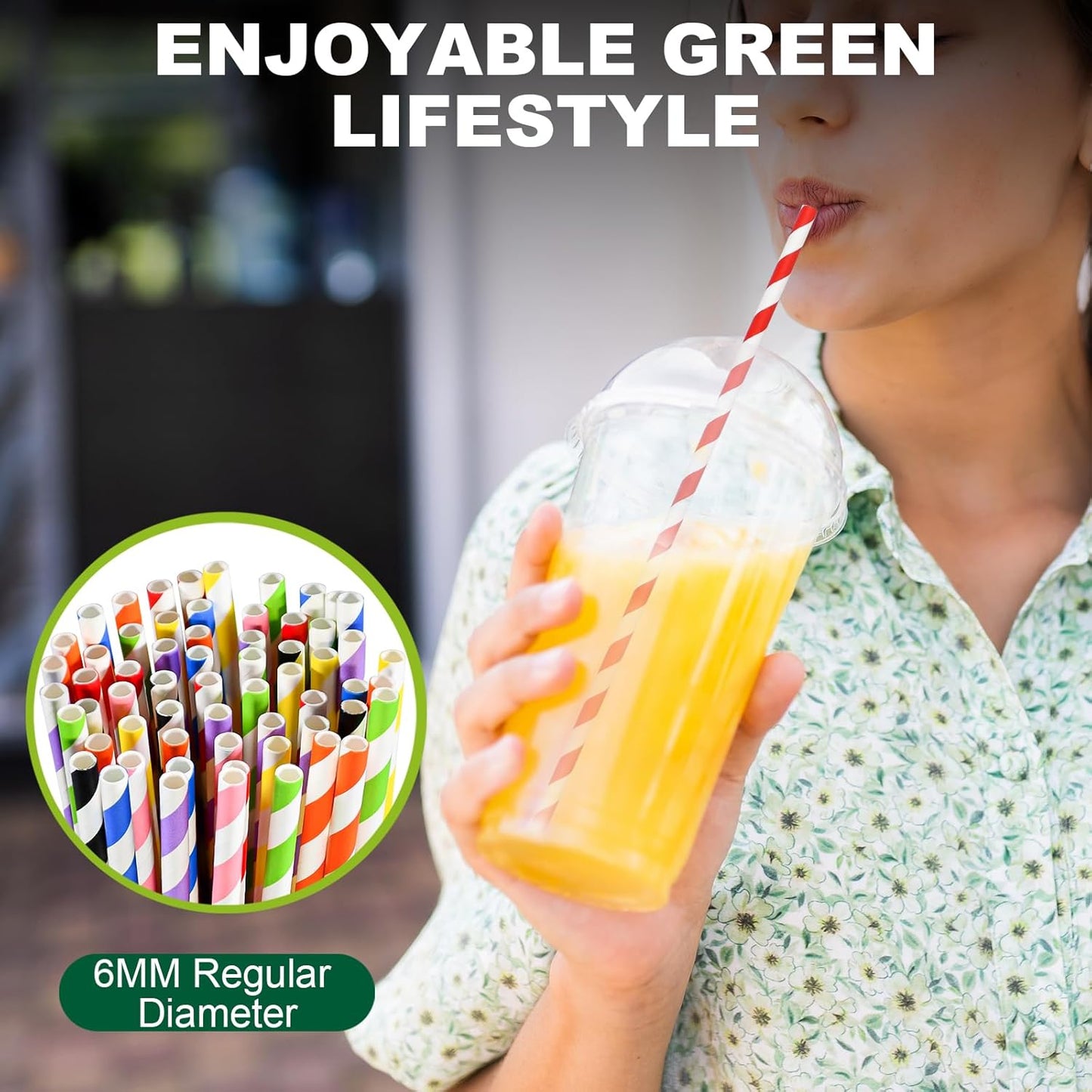10.25 Inch Long Disposable Paper Straws Biodegradable Individually Wrapped, 0.24" Dia. (Colorful Stripes, 400 ct.) - Sturdy Durable