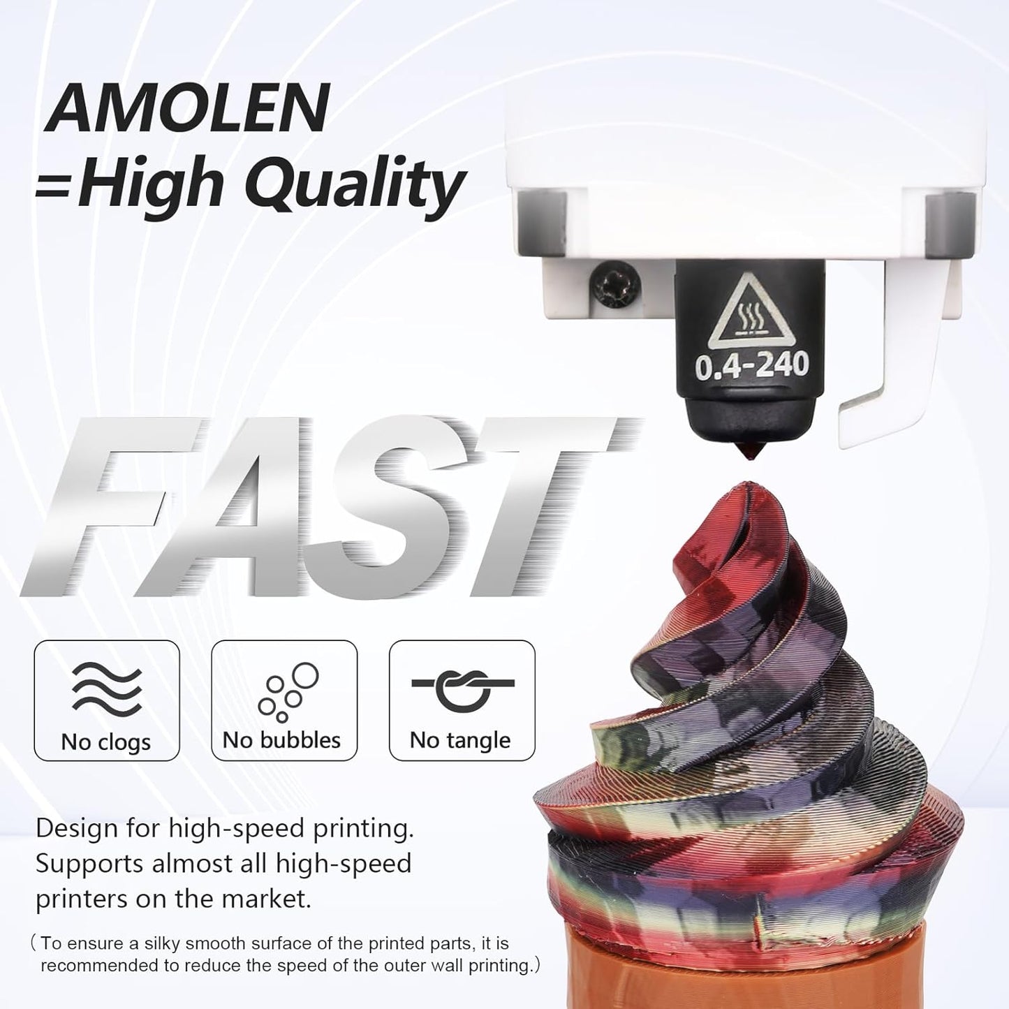 AMOLEN Silk PLA 3D Printer Filament, Shiny Multicolor Rainbow PLA Filament 1.75mm, Fast Color Change PLA 3D Printing Filament for Most FDM 3D Printer, Black Red Yellow, 1kg (2.2lbs)