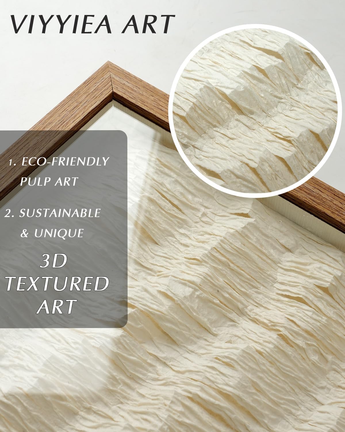 VIYYIEA Framed 3D Textured Wall Art, Handmade Paper Artwork,12x16inch, Modern Minimalist Neutral Beige Decor for Living Room Bedroom Shelf, Wave Abstract Picture