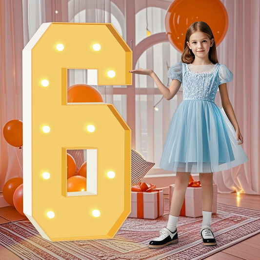 4 feet Marquee Numbers, Light Up Numbers 6 for 6th 16th 60th Birthday Decorations, Big Number for Party Decorations, Large Cardboard Number for Anniversary Decor