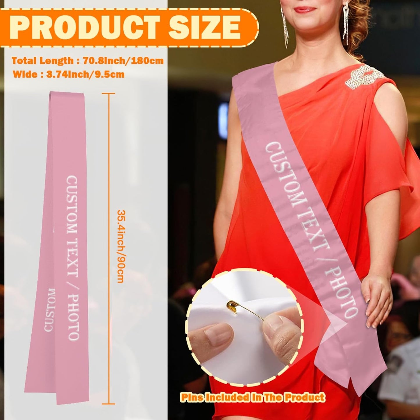 Custom Sash,Personalized Birthday Sash with Text Photo,Customized Bachelorette Sash Quote Sash Bride to Be Sash Color Optional (No decorative edge, Pink)