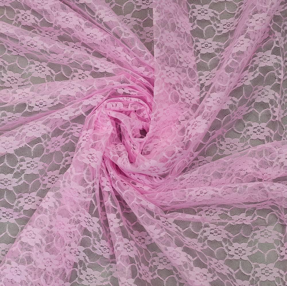 MDS Pack of 15 Wedding 12 x 108 inches Lace Table Runner for Wedding, Decorations for Birthday Parties, Banquets, Graduations, Engagements, and Runners fit Rectangle, Round Table- Pink