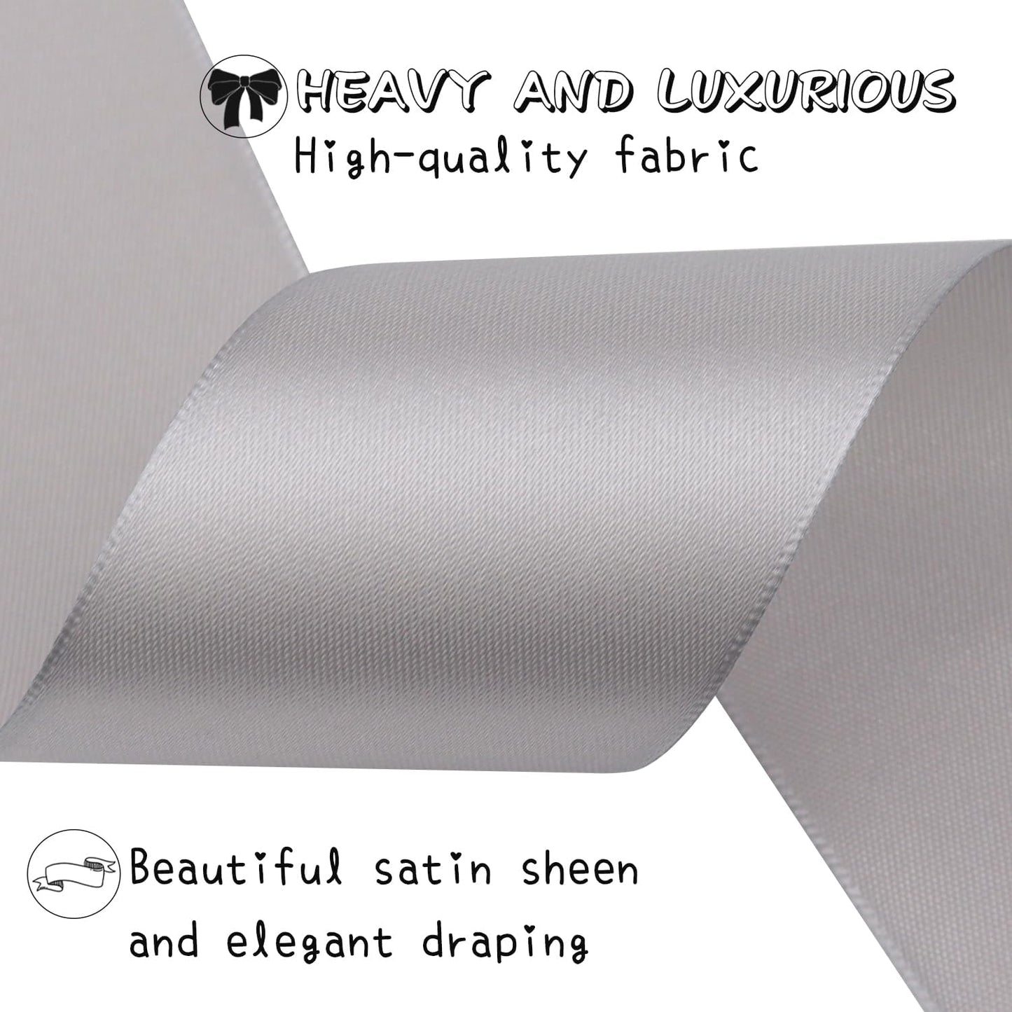 Gray Solid Satin Ribbon 2 Inch 25 Yards Solid Polyester Fabric Ribbon for Gift Wrapping Wedding Christmas Baby Shower Birthday Party Decoration Handmade Immortal Flower Craft