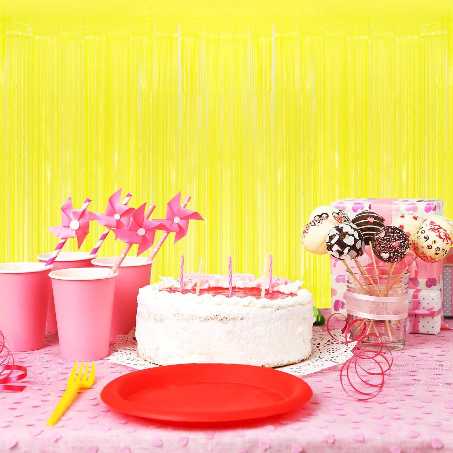 10 Pack Yellow Foil Curtain Backdrop 3.2ft x 8.2ft Macaron Tinsel Foil Fringe Curtains Streamer Photo Booth Backdrop for Birthday Party Baby Shower Engagement Wedding Holiday Decor (Macaron Yellow)