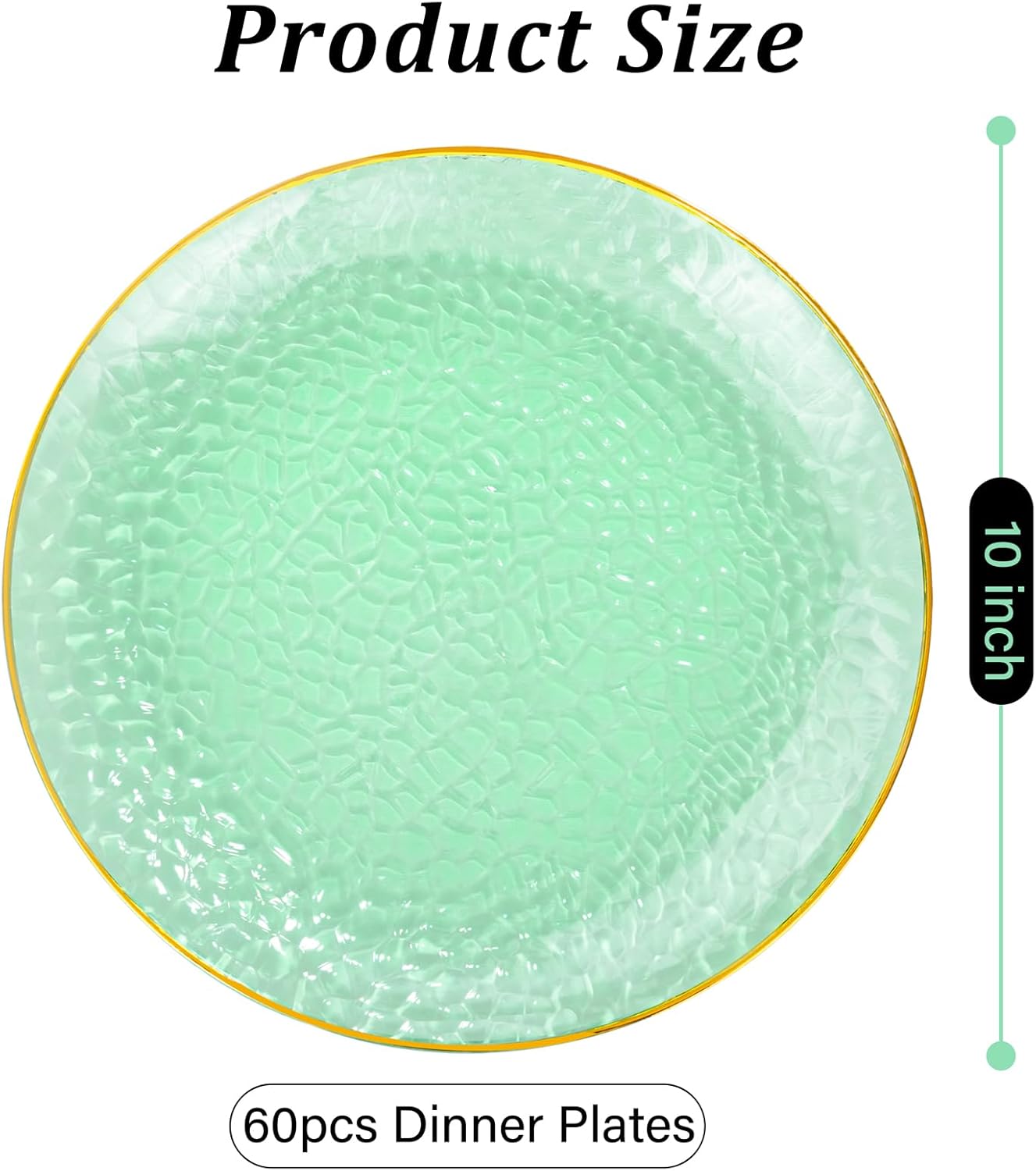 Rubtlamp 60 Pieces Green Gold Plastic Plates - 10 inch Green Plastic Dinner Plates - Hammer Pattern Design - Fancy Disposable Plates Ideal for Wedding & Party