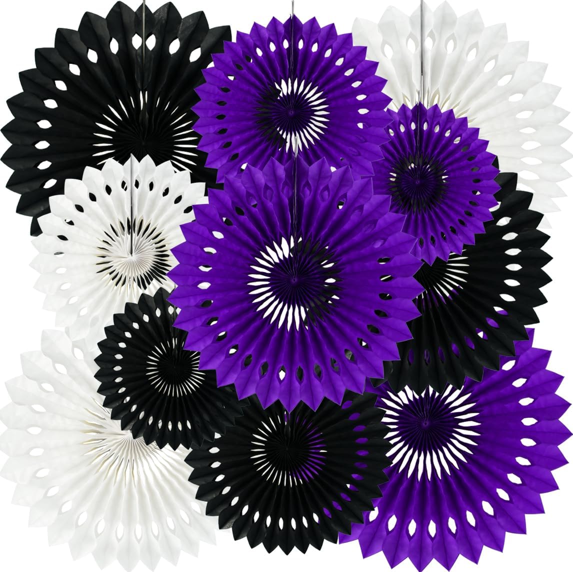 BEISHIDA Black Purple White Hanging Honeycomb Round Paper Fans Decoration Set for New Year Baby Shower Halloween Birthday Wedding Photo Booth Backdrops Anniversary Paper Party Supplies 11packs
