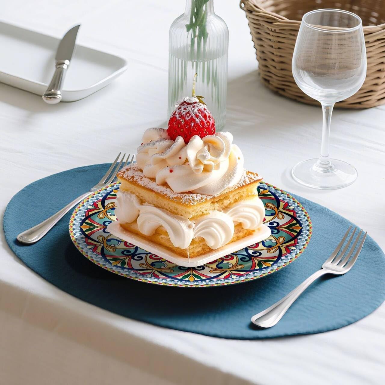 100PCS Boho Paper Plates (50×7 Inch & 50×9 Inch)–Vintage Bohemian Style Disposable Plates, Dessert Party Dinner Plates, Dinnerware Plate Set for Birthday Gatherings