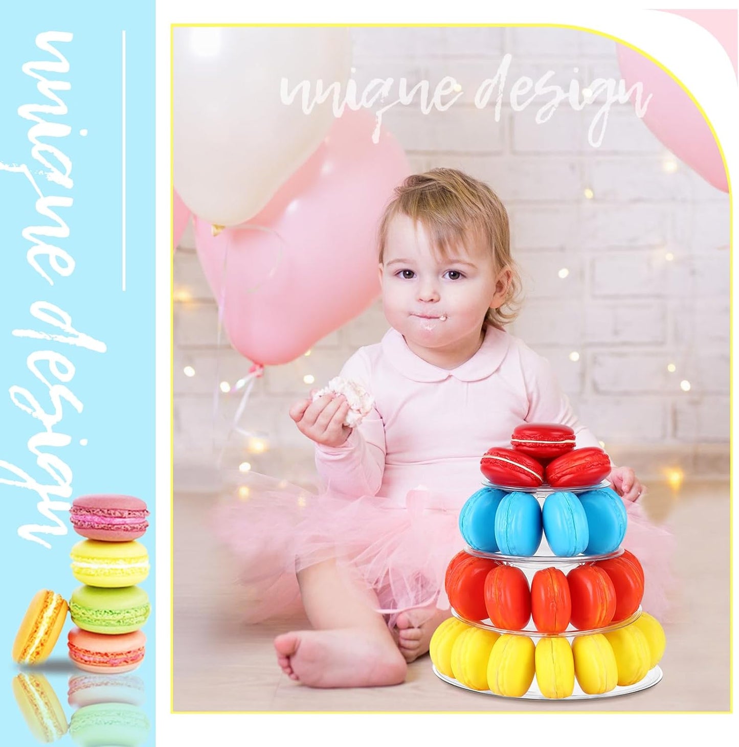 Juexica 1 Pcs Round Macaron Display Tower Stand 4 Tiers Plastic Cake Rack Macaron Wedding Cupcake Display Food Serving Stands Clear Dessert Tower for Wedding Baby Shower Birthday Decoration