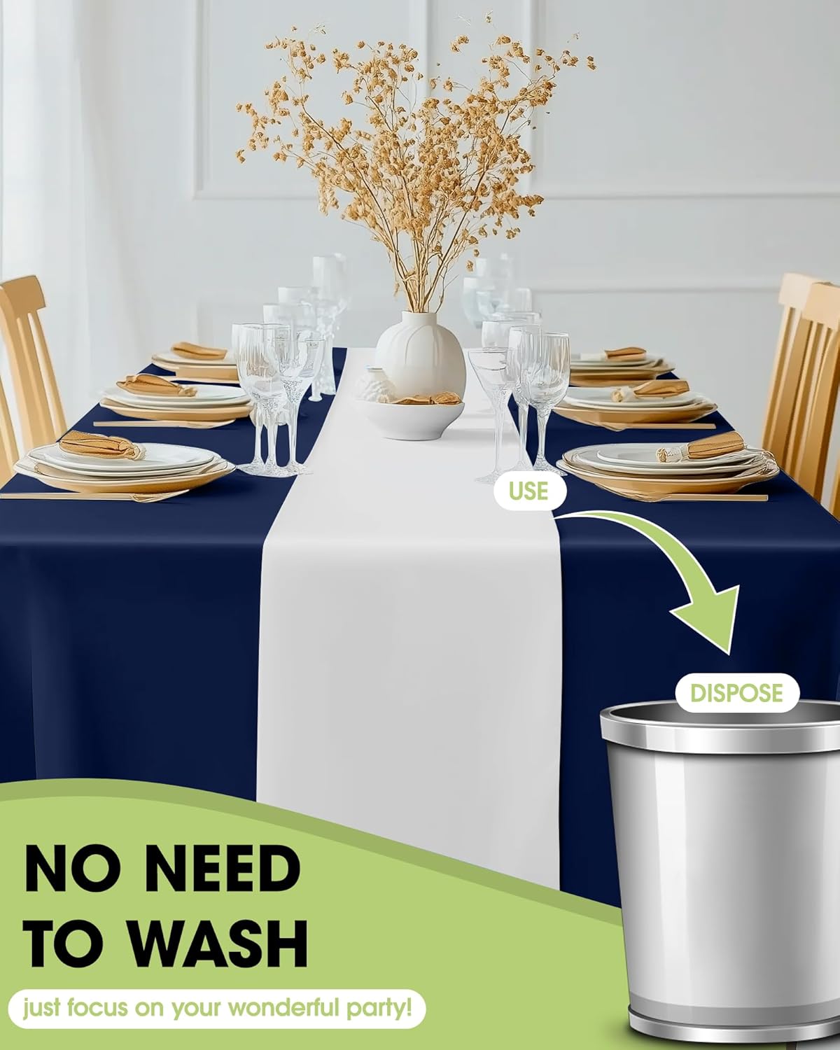 Pureegg White Plastic Table Runners - 20 Pack, 14'' x 108'', Water Resistant & Disposable Centerpiece Decorations for Table Cloth, Wedding, Birthday, Holiday, Baby Shower, Party, Home Decor