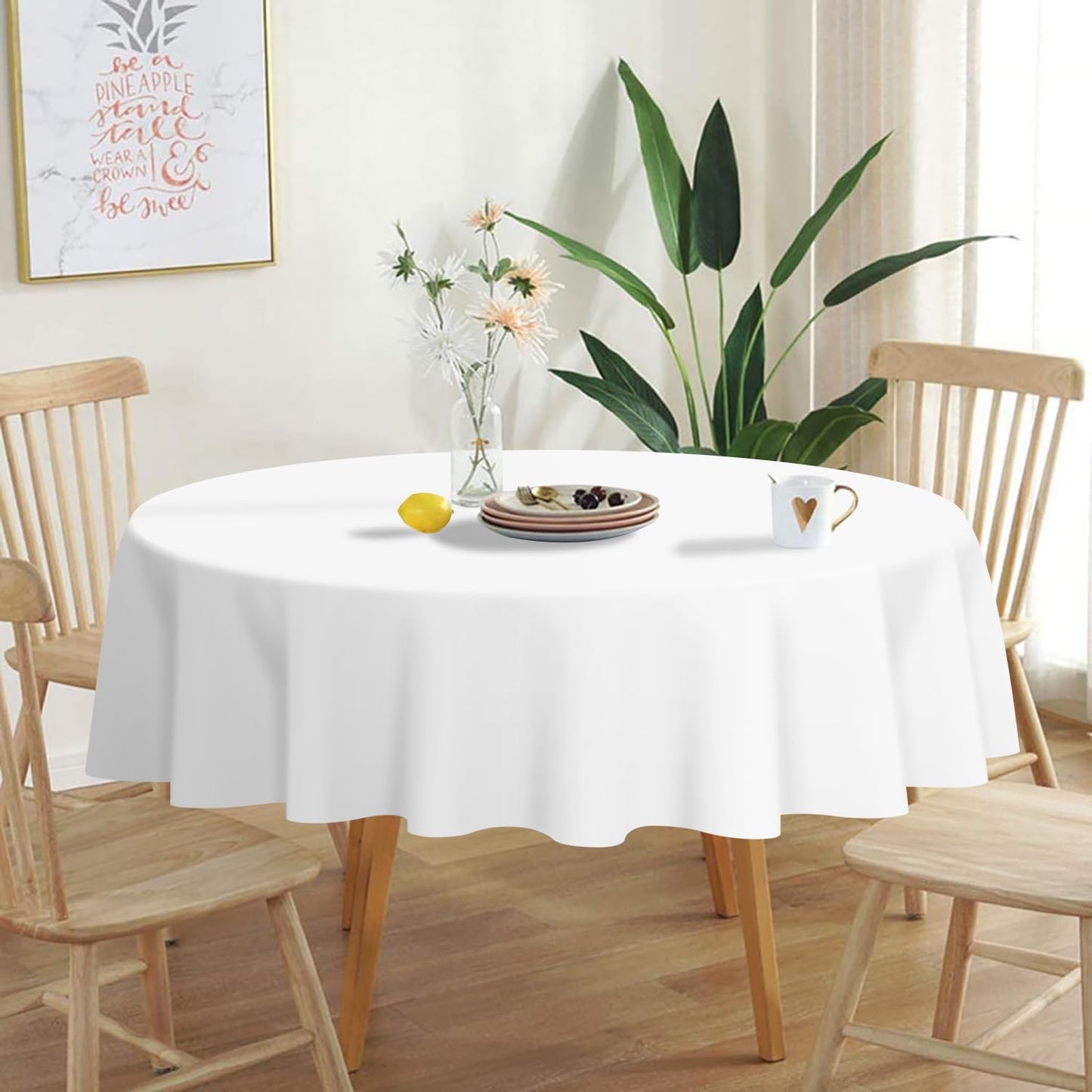 QIKSION White Round Tablecloth 12 Pack, 84 Inch Plastic Table Cover Disposable for Parties