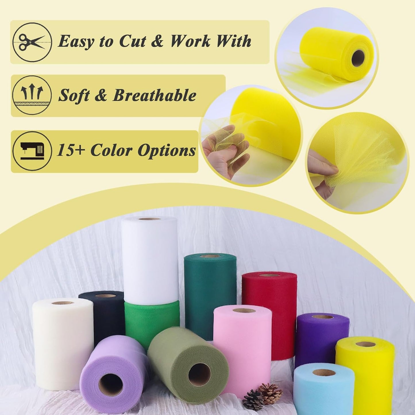 Yellow Tulle Fabric Roll 6" by 100 Yards (300 ft) Soft Tulle Spool for DIY Crafting Favor Supplies, Tutus, Wedding, Party Decorations, Gift Wrapping