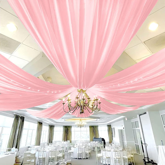 6 Panels Dusty Rose Ceiling Drapes for Wedding 5ftx20ft Chiffon Fabric Arch Draping Curtains Sheer Drapery for Party Ceremony Birthday Baby Shower Reception Stage Swag Ceiling Decorations