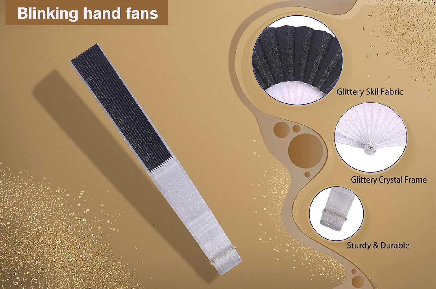 HUNANBANG Glitter Folding Hand Fan for Men Women Acrylic Folding Clack Hand Fan for Music Disco Rave Festival Party Supplies (Glitter slv2gd2)