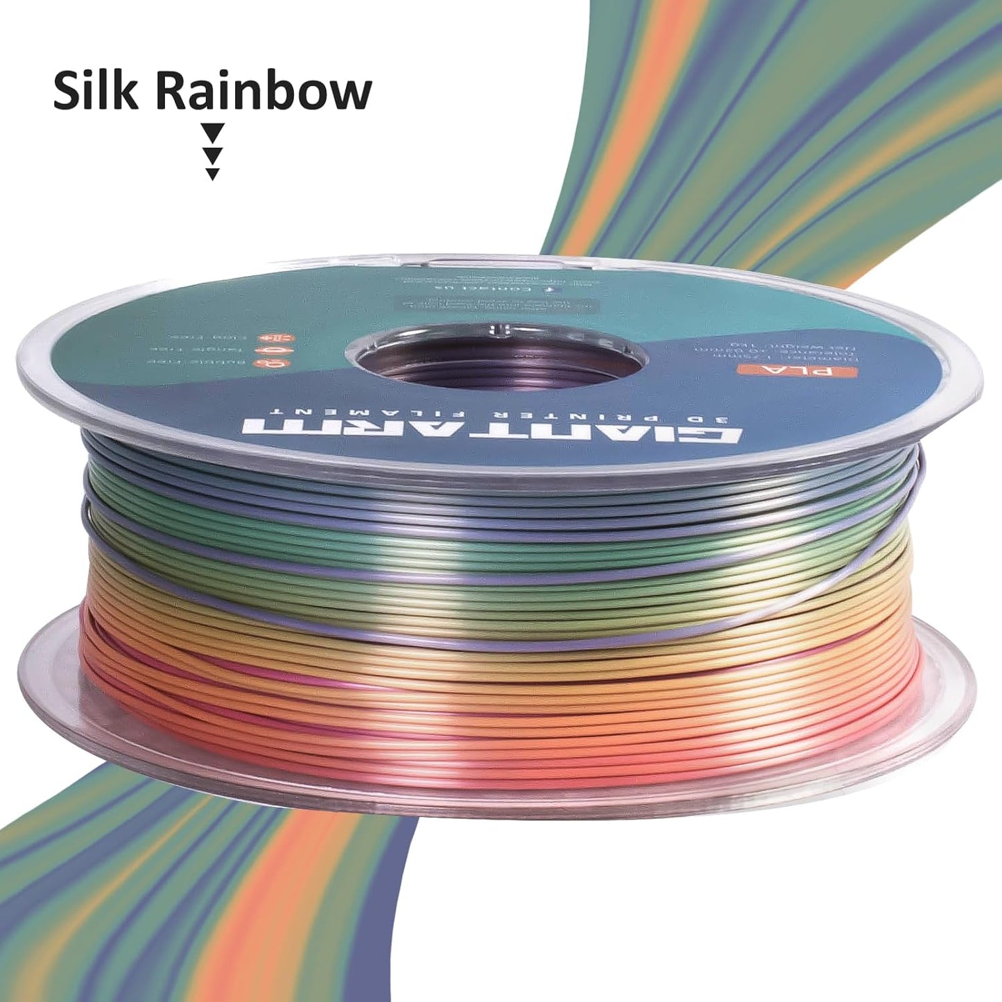 Silk Rainbow Color Lime Purple Blue Yellow Green Filament with 1.75mm Dimensional Accuracy +/-0.03mm, 1080 Feet per Roll, Vacuum Packaging, 3D Printer PLA Filament GIANTARM