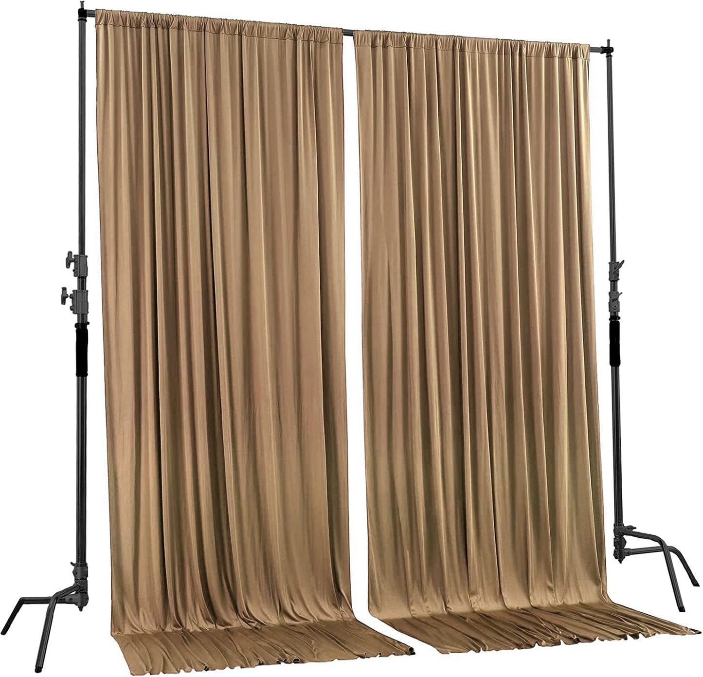 AK TRADING CO. 10 feet x 10 feet Beige Polyester Backdrop Drapes Curtains Panels with Rod Pockets - Wedding Ceremony Party Home Window Decorations
