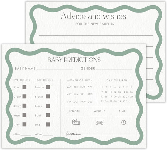 Advice For New Parents Baby Shower, Baby Predictions & Advice Cards For Baby Shower Games Activities, Wishes for Baby, 25 Double-Sided Thick Cards – Sage Green A09