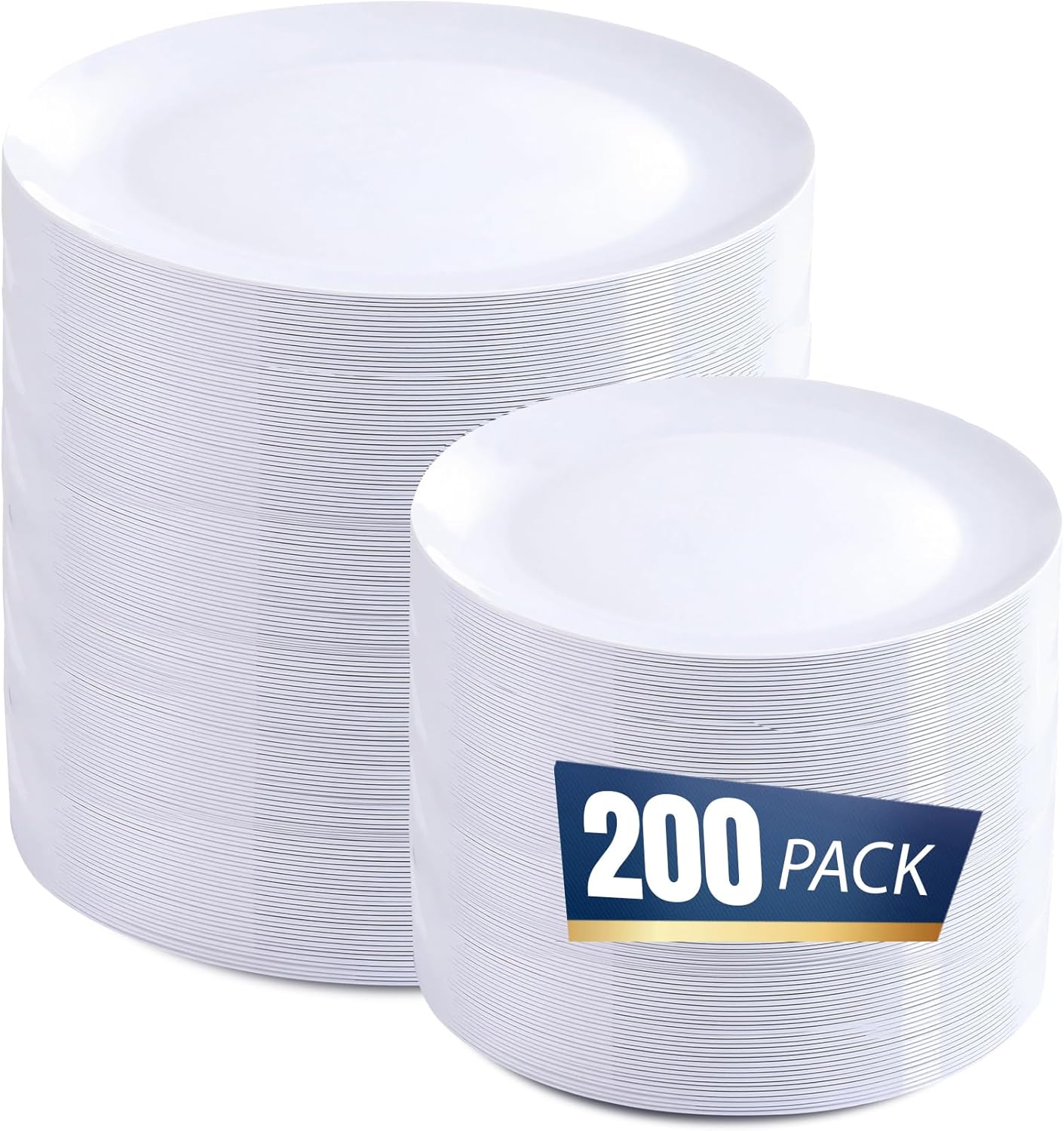 bUCLA 200PCS White Plastic Plates - Heavy Duty White Disposable Include 100 Dinner 10inch & 100 Dessert 7inch Plates, Ideal for Wedding&Party