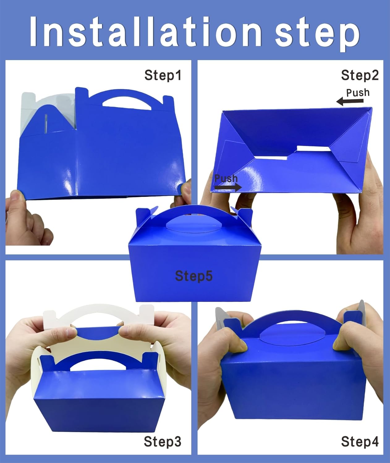 TIMESEEK 30-Pack Royal Blue Gable Treat Boxes with Handles - 6" Pop-Up Party Favor Gift Boxes for Birthday, Wedding, Baby Shower, Eco-Friendly Candy, Cookie, Goodie Bags for Kids, Bachelorette Decor