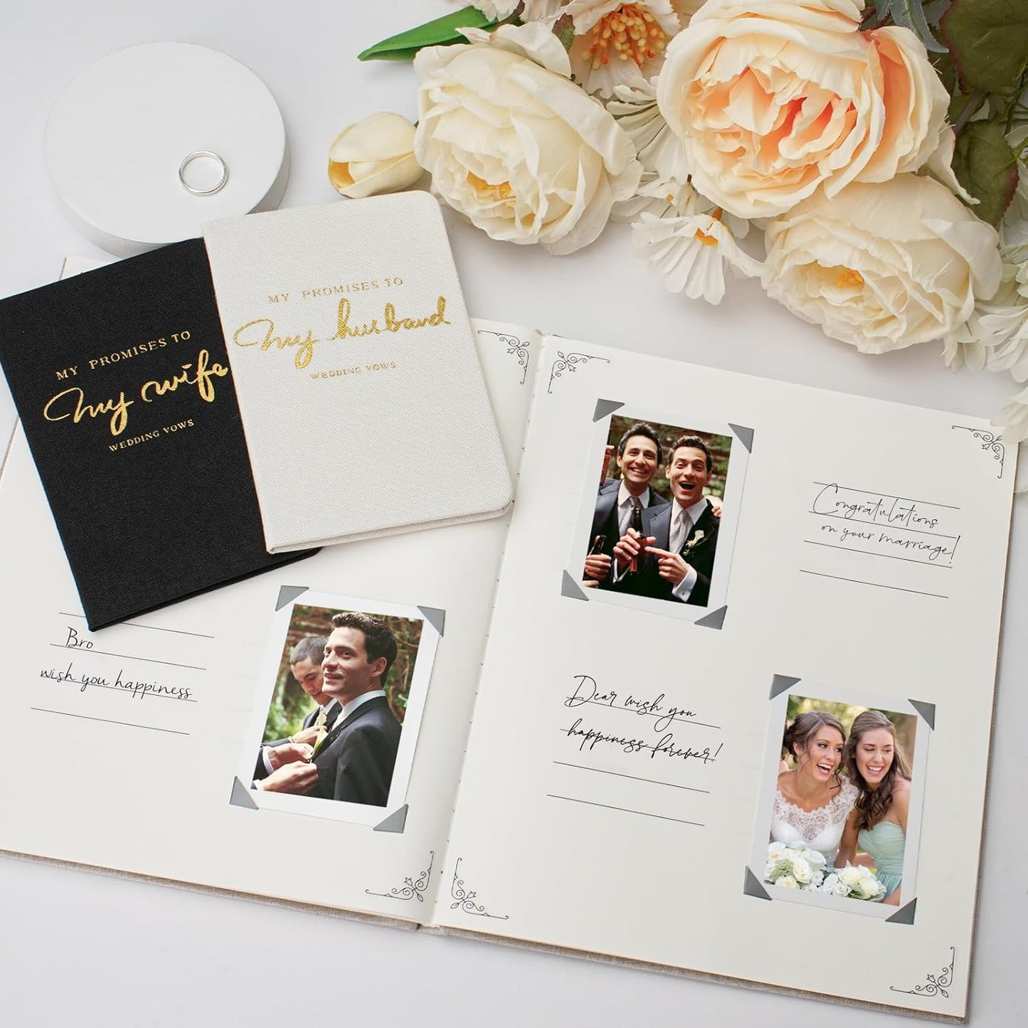 Vienrose Wedding Guest Book Set with 2 Vow Books and A Guest Book,Sign-in Book Personalized Linen Guestbook Polaroid Guest Book Wedding Reception Registry Book
