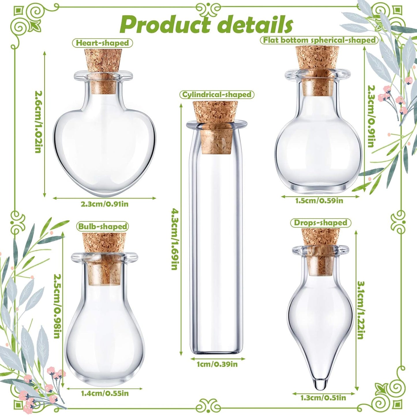 Patelai 50 Pcs Mini Glass Bottles Jars with Cork Stoppers Tiny Cork Glass Bottles Halloween Small Wishing Message Jars DIY Decor for Winter Christmas Party Wedding Baby Shower Favors(Geometric Shape)