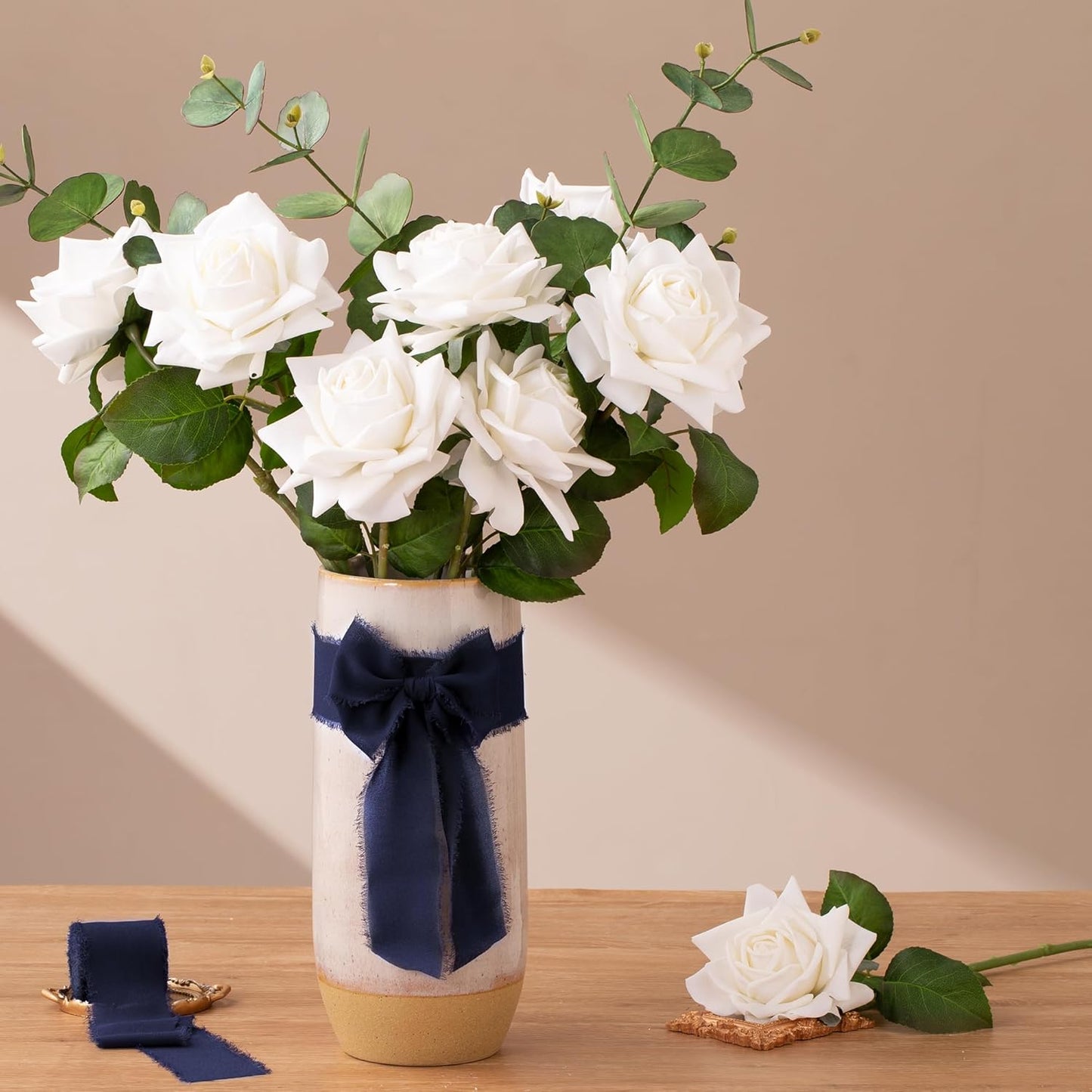 DORIS HOME Dark Navy Chiffon Ribbon for Flower Bouquet, 2" x21Yd Fabric Ribbon for Gift Wrapping, Handmade Frayed Ribbon for Wedding/Christmas Decorations