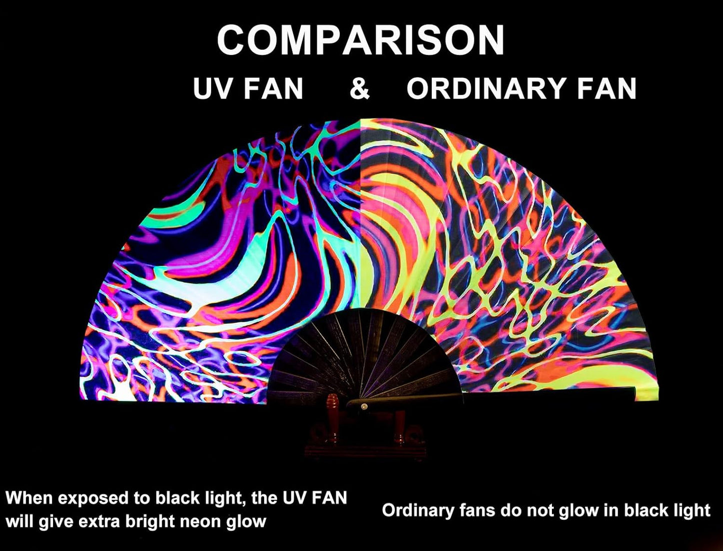 Amajiji Rave Folding Hand Fan Popping Fans for Line Dancing, Large Clacking Fans Clap Fan for Boots On The Ground Dance,Party,Decoration,Festival (Psychedelic Neon)