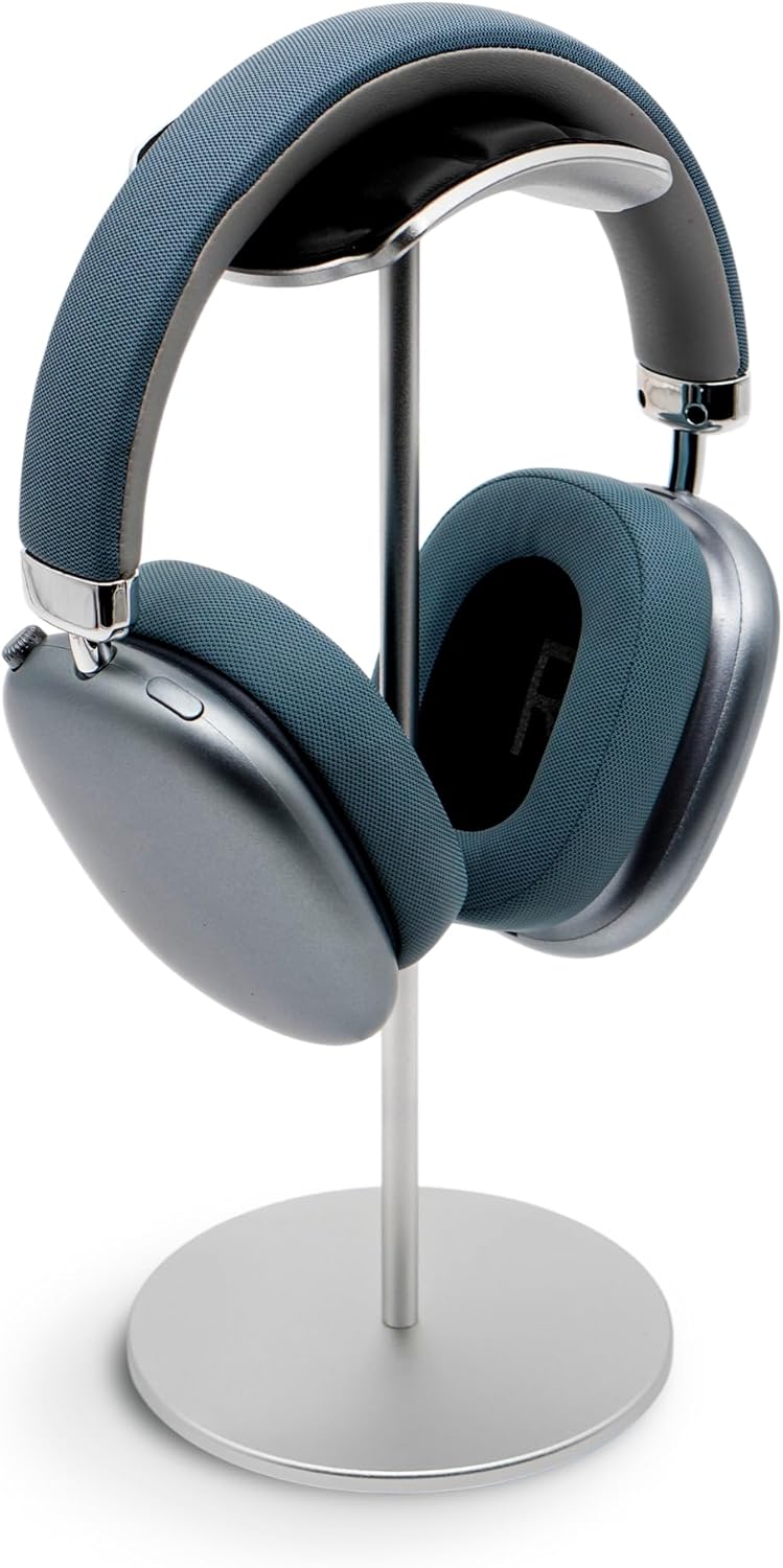 Headphone Stand for Desk – Premium & Minimalist Headset Holder with Round or Oval Base for Gaming, Office & Home (Silver Rubber, Standard)