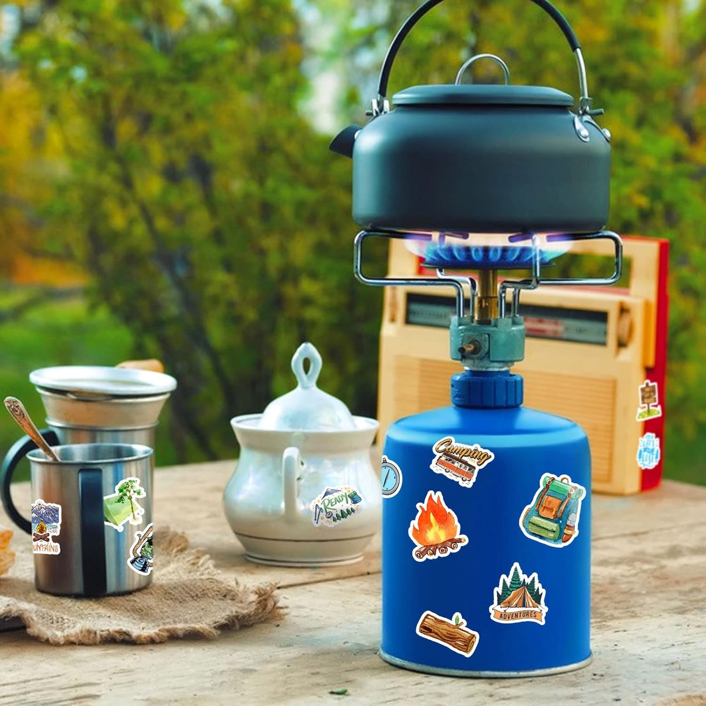Cool Camping Adhesive Stickers 670 Counts Adventure Hiking Stickers for Adults Birthday Invitations Decorations Party Goodie Gifts Bags Decor School Game Class Rewards Water Bottle Sticker