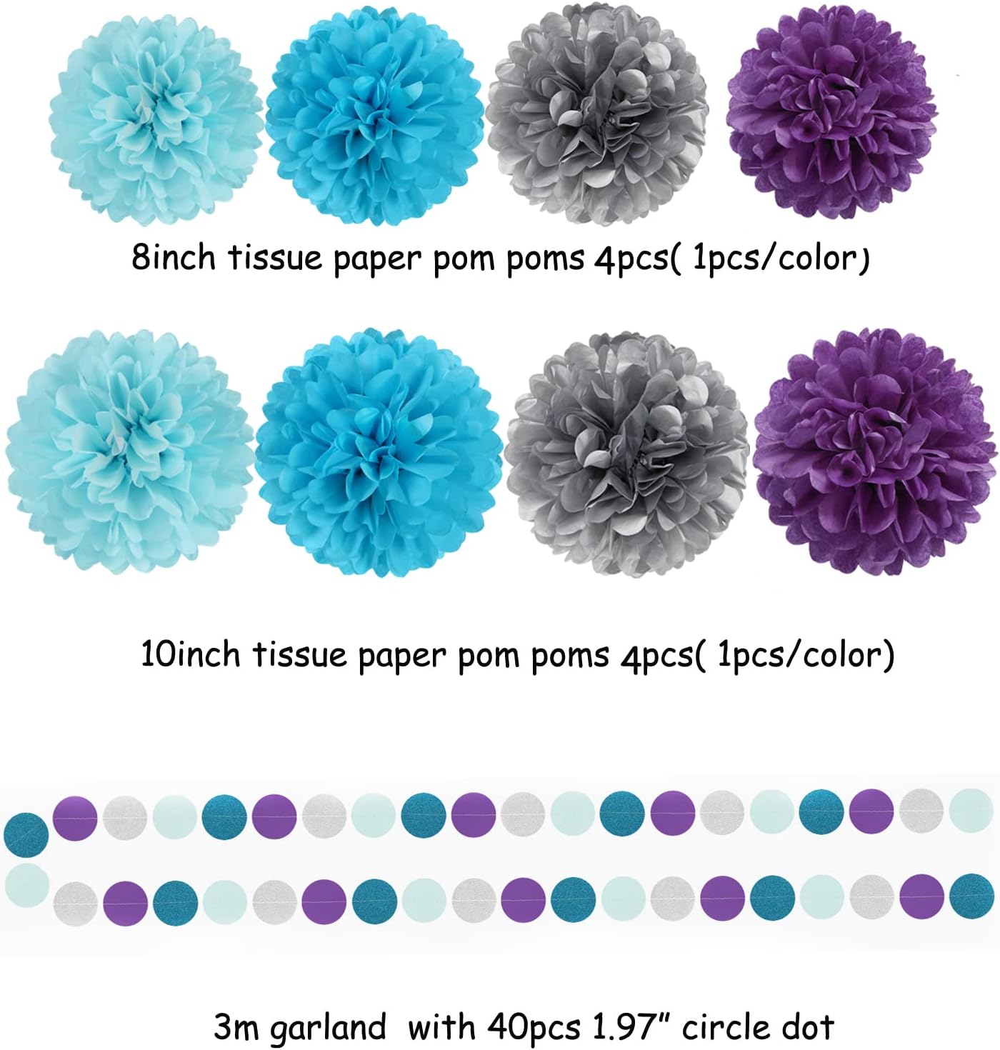 Purple-Blue Silver Frozen Christmas Party-Decorations - 30pcs Tissue Pom Poms Streamers,Winter Girl Birthday New Year Tassel Garland Banner,Wonderland Mermaid Baby Shower Wedding Supplies Decor Bunting Lasting Surprise