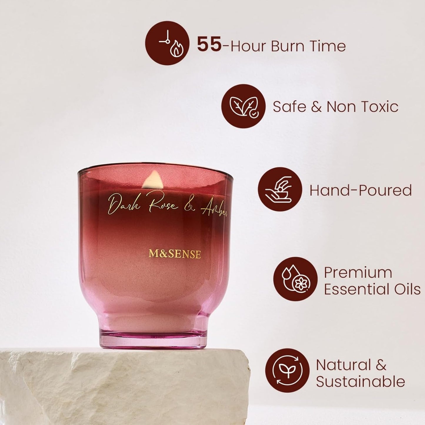 M&SENSE 9.88oz Natural Soy Wax Jar Candle with Wooden Wick | Dark Rose Amber Scent | 55-Hour Burn & Long-Lasting Burn | Housewarming Gift for Men and Women