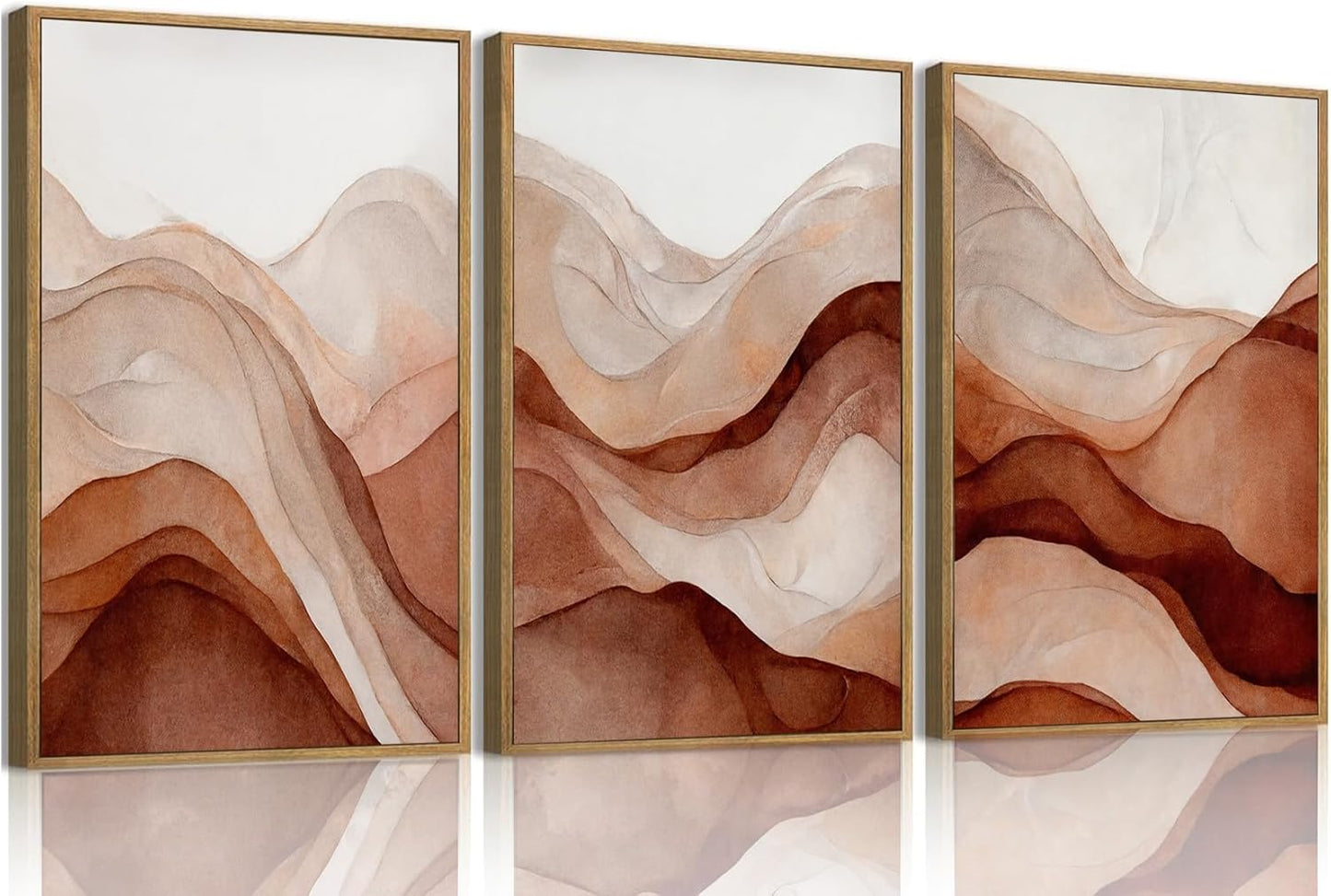 myusuar 3 Piece Large Abstract Framed Wall Art For Living Room, Smoke Texture Ink Warm Brown Terracotta Canvas Wall Art Modern Minimalist Art Prints Wall Décor For Bedroom Office 16x24in