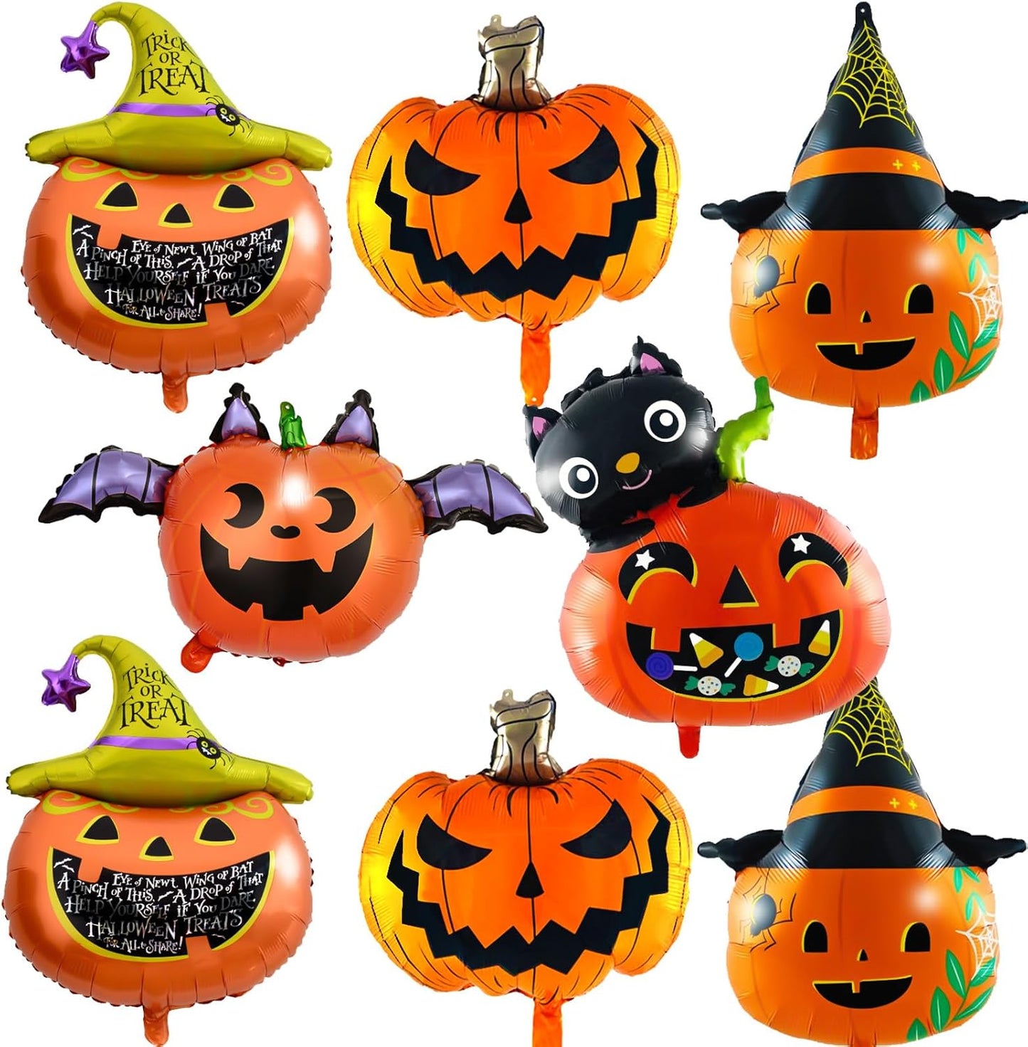 8Pcs Halloween Pumpkin Foil Balloons – 30inch Orange & Black Scary Balloons for Party Decor, Jack O Lantern Balloons with String, Durable & Easy to Inflate, Spooky Halloween Birthday Supplies