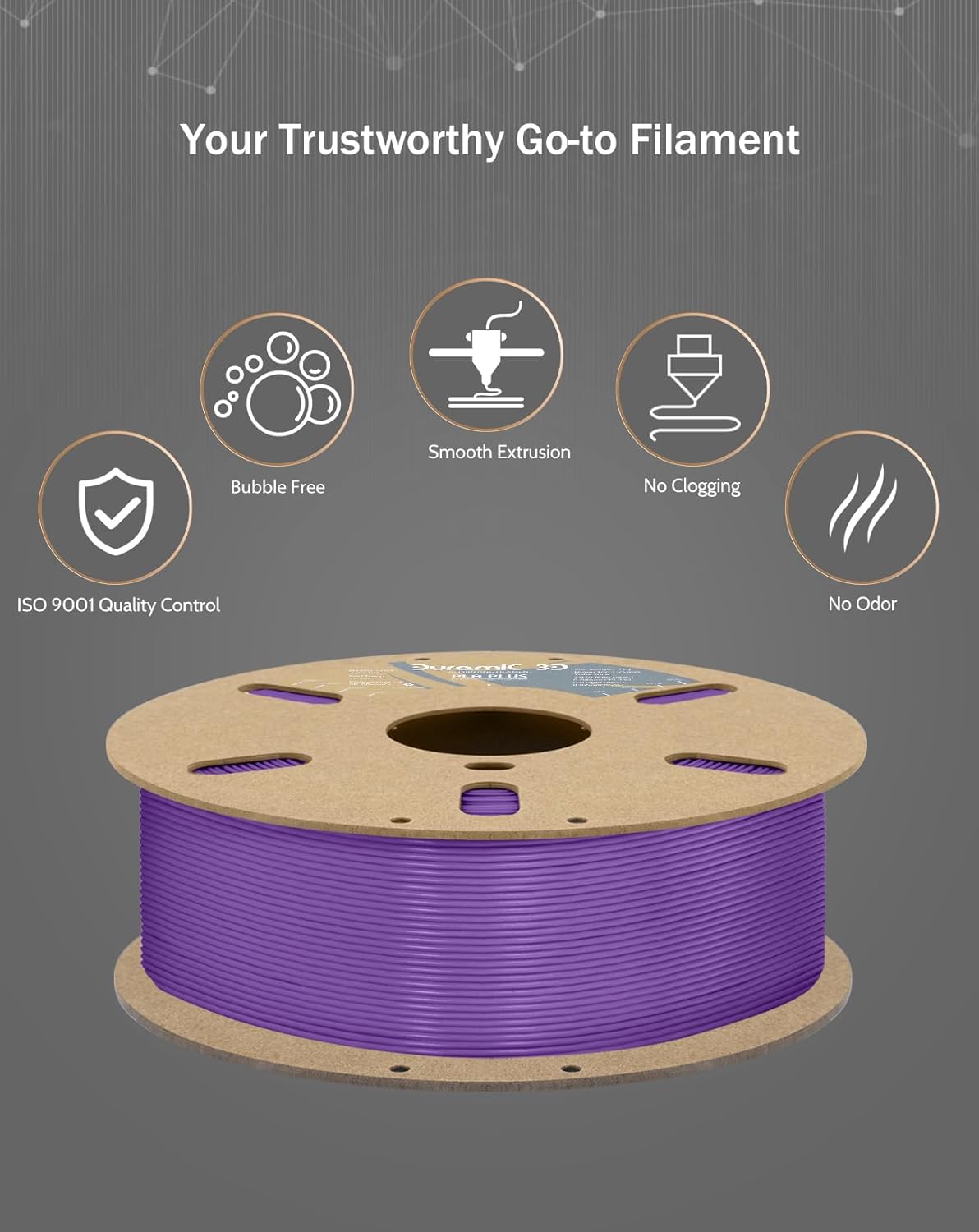 DURAMIC 3D PLA+ Filament 1.75mm 1Kg Purple, PLA Plus Filament 1Kg Spool(2.2lbs) Tougher and Stronger, Dimensional Accuracy Probability +/- 0.02mm