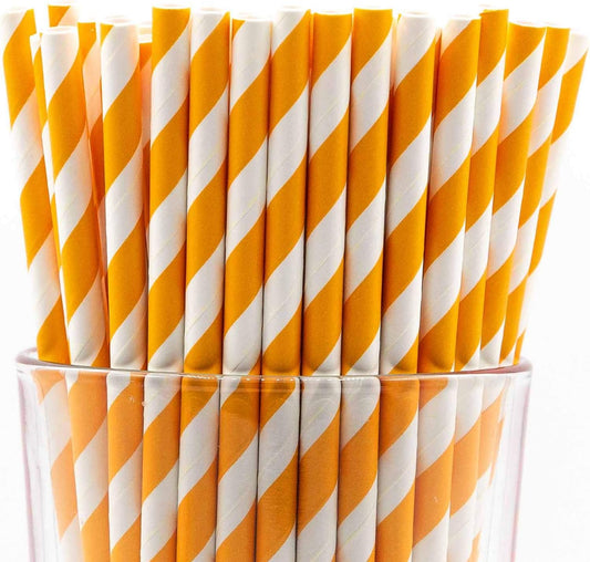 Pack of 300 Orange Swirls Biodegradable 4-Ply Paper Drinking Straws (Compostable, Non-toxic, BPA-free)