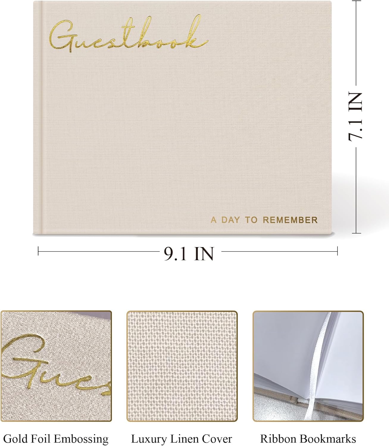 Elegant Linen Wedding Guset Book - Polaroid Guest Book for Wedding Reception,Baby Shower,Bridal Shower and Special Events - 100 Blank Pages for Sign in and Photos (B-Beige)