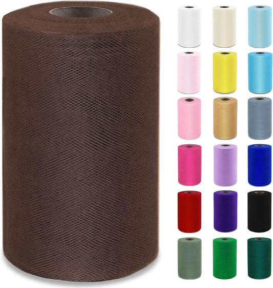 Brown Tulle Fabric Roll 6”by 100 Yards (300 ft) Soft Tulle Spool for DIY Crafting Favor Supplies, Tutus, Wedding, Party Decorations, Gift Wrapping