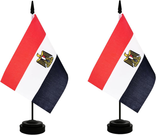2 Pack Egypt Desk Flag, Egyptian Table Office Flag with Solid Pole and Stand Base, International Country Flag, Festival Celebration, Classroom Meeting Desktop Decoration (Egypt)
