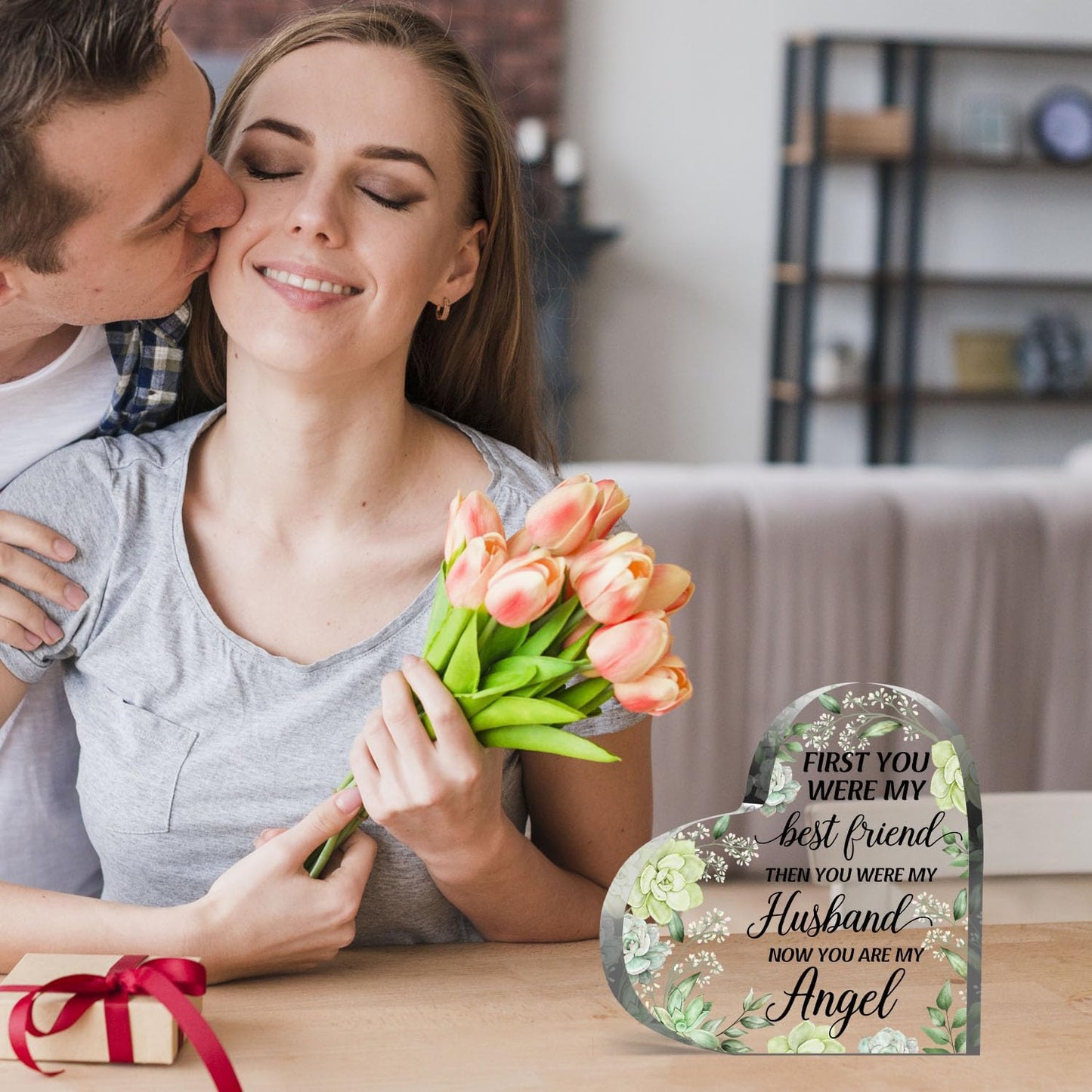 QUPT In Memory of Husband Acrylic Heart Plaque, Bereavement Condolences Grief Plaque, Funeral Remembrance Decor Ornament Sign