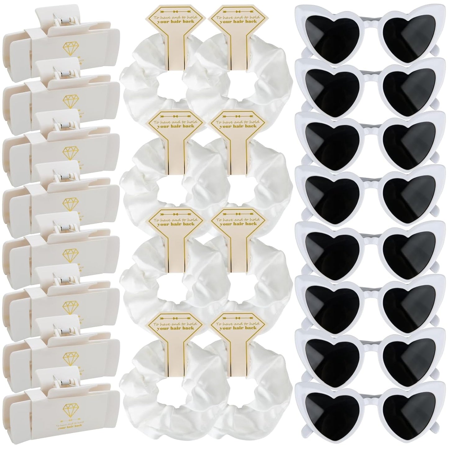 Bridesmaid Scrunchies Proposal Gifts 4.1inch square Hair Claws Bachelorette Hair Clip heart sunglasses Girls gift for Wedding Party Favors (White)