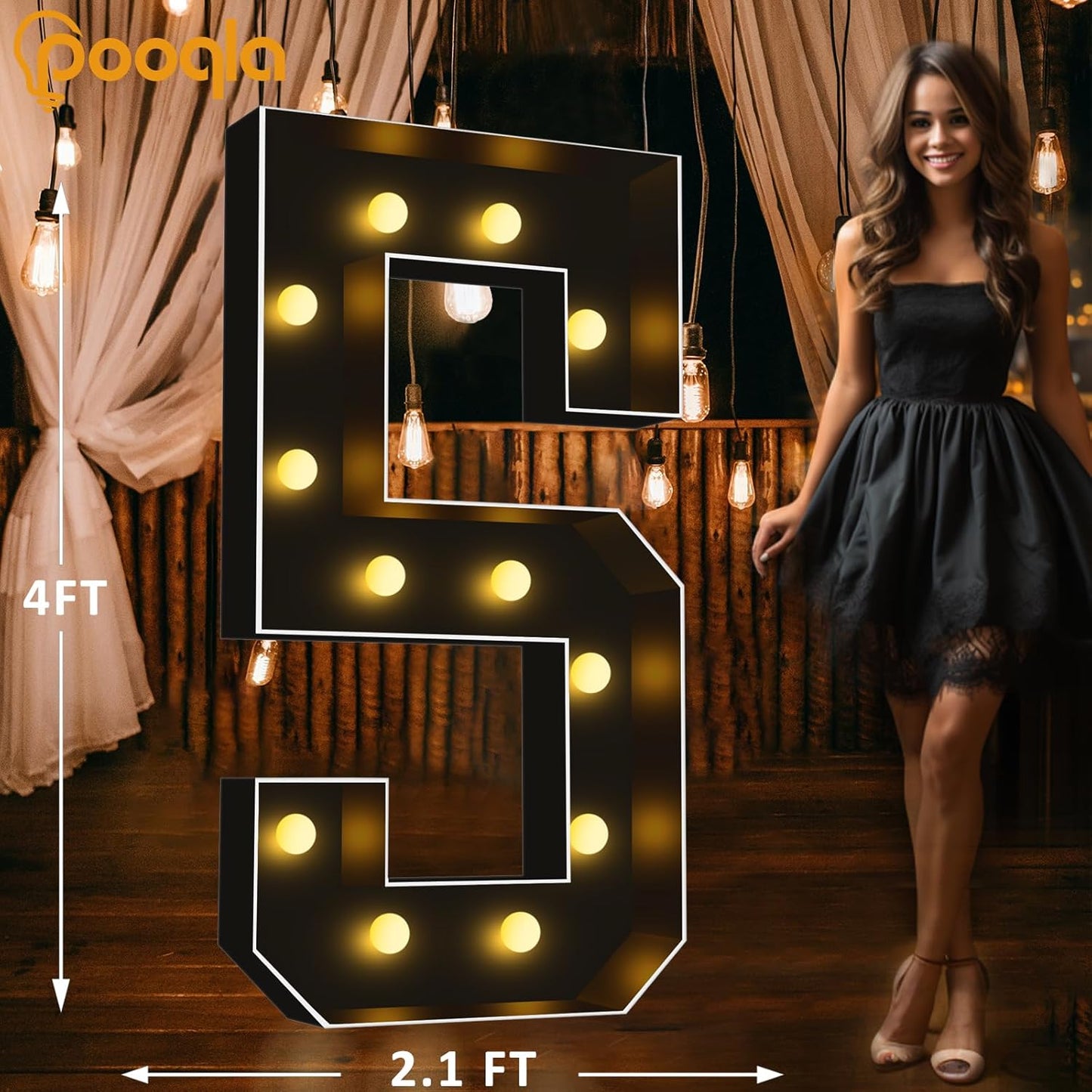 Pooqla 4 FT Light Up Marquee Numbers, Black Marquee Number Lights 4 Feet Tall for 5th 15th 50th Birthday, Giant Letter Big Mosaic Numbers for Balloons Party Anniversary Wedding Decorations, Number 5