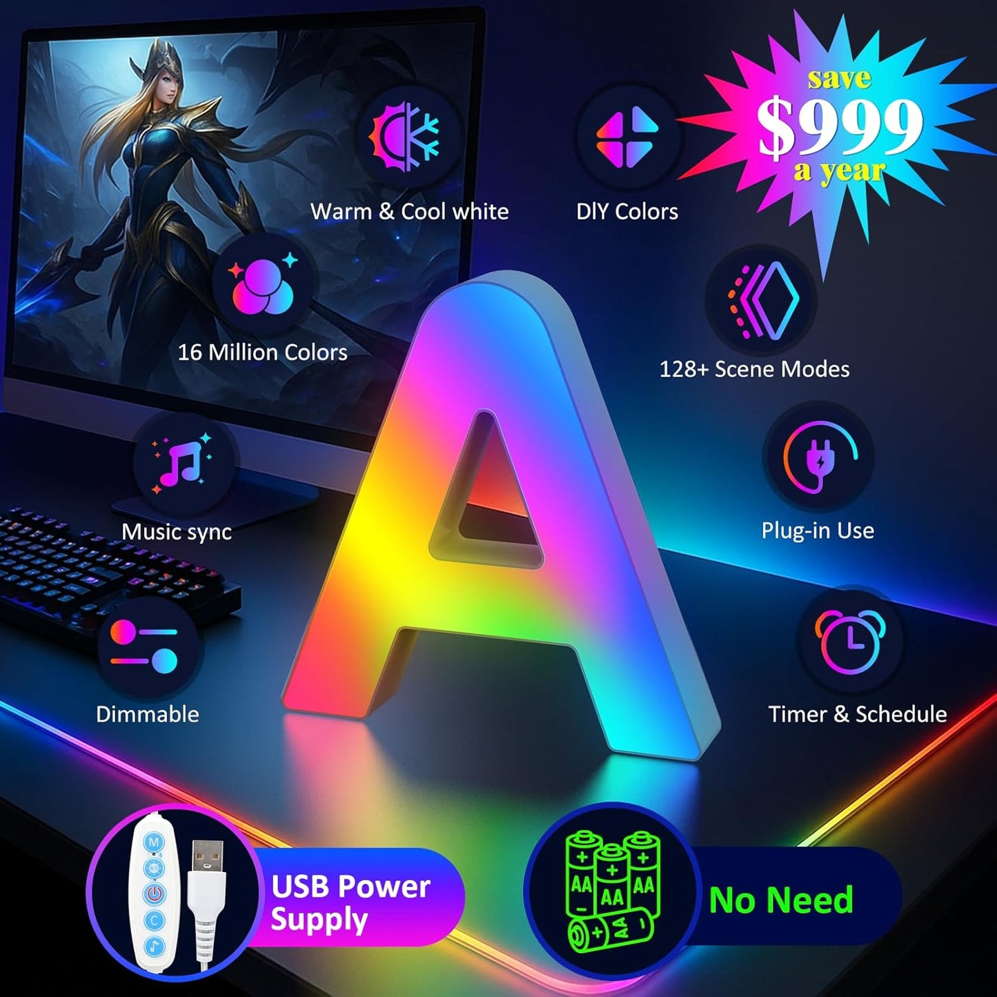 OJQ Light Up Letters Led Lights- Marquee Letters for Room Decor Wall Lights - Christmas Gifts Music Sync Color Change Colorful, Christmas Birthday Gifts for Girl, Teen Girls Gifts Home Wall Decor