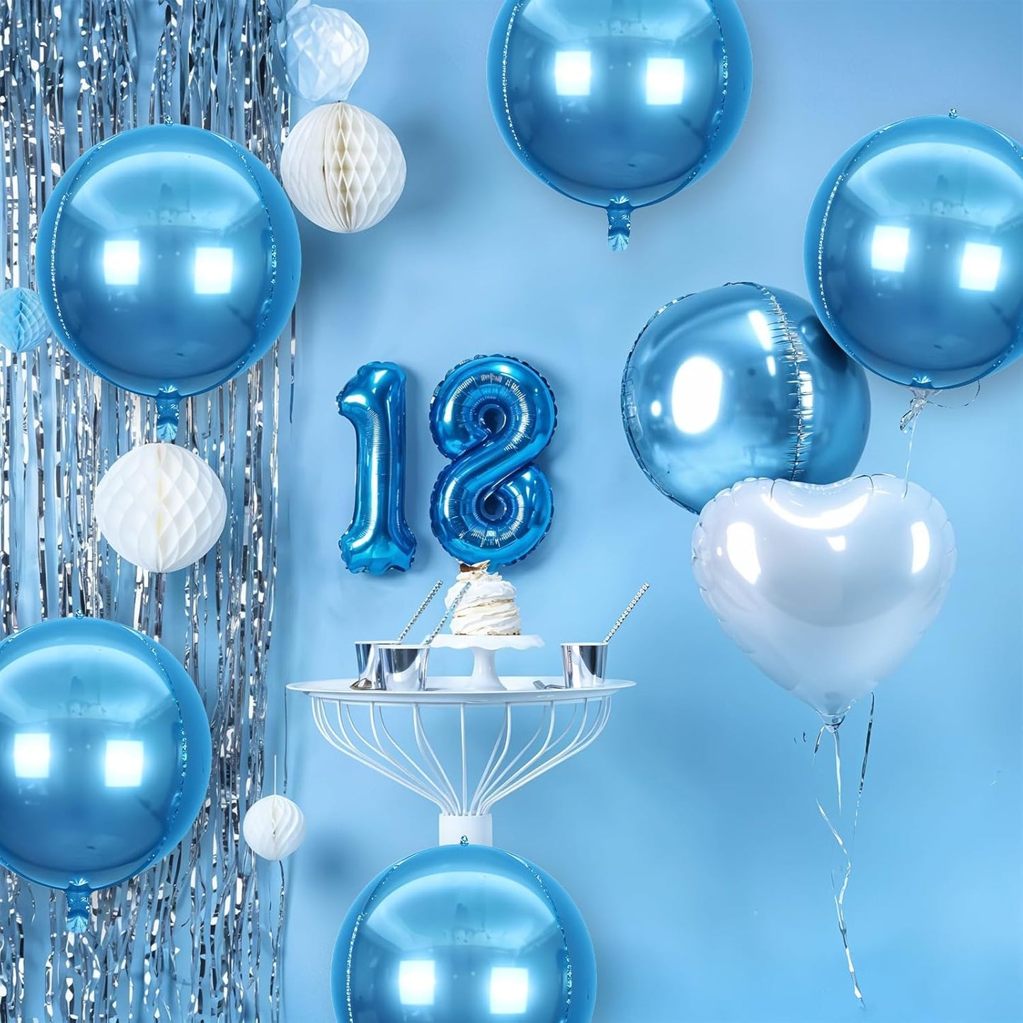 6Pcs Blue Round Foil Balloons,Giant 4D Round Ball Balloons,22 Inch Metallic Blue Balloon for Birthday Wedding Graduation Prom Party Decorations